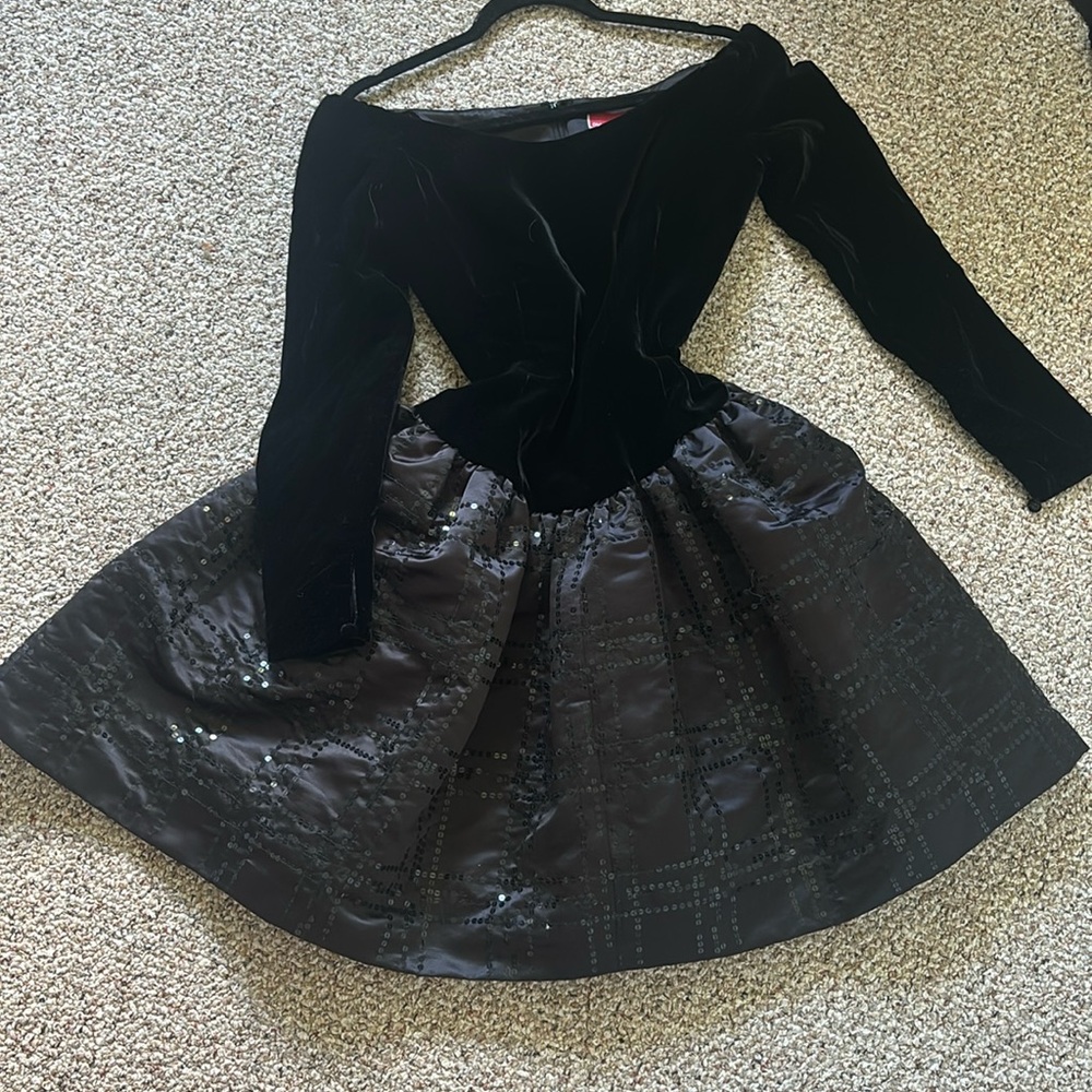 Oscar de la renta velvet embellished long sleeves boatneck dress tulle US6